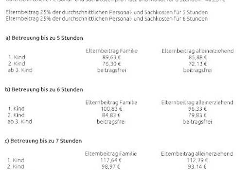 Anlage zu § 4 Elternbeitragssatzung Kalkbergschule