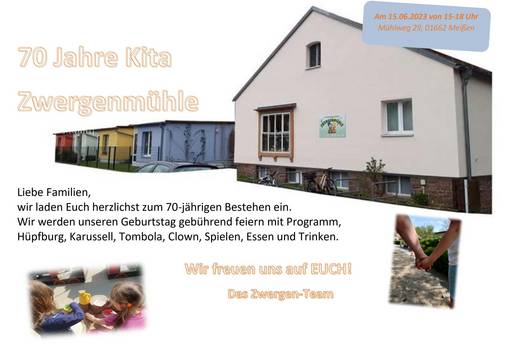 Plakat 70-Jahr-Feier KiTa Zwergenmühle